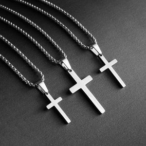Men's Cross Necklace, Stainless Steel Silver Cross Necklace, Waterproof Necklace